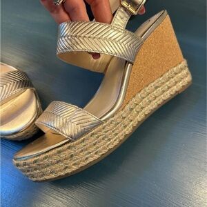 Jessica Simpson Metallic Pale Gold Wedge Platform Sandals Braided/Cork Sz 7.5